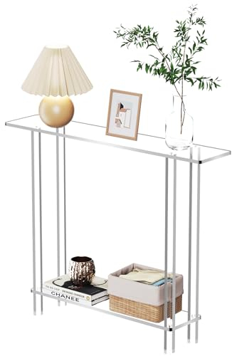 Tavolo Consolle in Acrilico Trasparente, 2 Ripiani, 20 x 100 x 80 cm, Ingresso Consolle per Corridoio, Soggiorno, Camera da Letto (Clear)