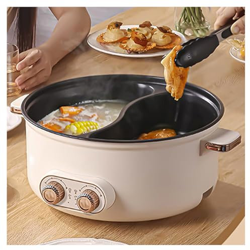 HJXBD888 Olla Hot Pot, Interruptor de Doble Control, MultifuncióN Olla Hot Pot Hotpot, Adecuado para Fiestas De CumpleañOs (con 2 Redes Agujereadas),6.5L
