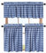 COTTON CRAFT Café-Vorhänge, Stufen-Fenstervorhänge, blau-weißes Gingham-Karo-Muster, 3er Set mit Volant, 100 % Baumwolle, Küche, Bauernhaus, Landhausstil, rustikale Wäsche, Schlafzimmer, Vorhang-Set