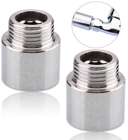 Lot de 2 rallonges de robinet en acier inoxydable 1/2 x 20 mm, 1/2 IG x 1/2 AG, raccord fileté DN15, rallonge de raccordement pour eau potable et installation de chauffage