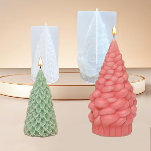 JINGTOPS Kerzen Weihnachtsbaum Silikonformen GießFormen,2 StüCk Tannenbaum Kerzenformen Zum GießEn,Kerzen Selber Machen Formen Kerzen Diy Set,Diy Duftkerze Harz GießEn Set Gipsformen Zum GießEn