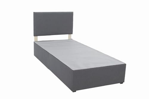 Panana Platform Bed Frame with/without Storage Drawers & Height Headboard, Grey Linen Fabric Divan Bed, Mattress Foundation with Metal Slats (3FT Single, with Headboard, No Drawer)