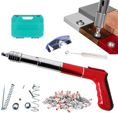 Portable Air Powered Pin Nailer,Compact Pneumatic Nailer - Manual Nail Machine with 100 Nails, 5 Gears, Fastening Tool for Red Brick Walls, Concrete Walls and Wooden Boards