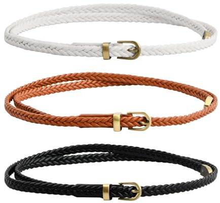 Amexo 3 Stück Geflochtener Schmaler Gürtel Damengürtel Damen Gürtel Taille Damen Flechtgürtel Frauen für Kleid Jeans