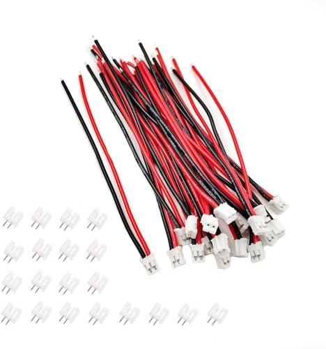 20 Sätze Mini Micro JST-PH 2,0mm 2 Pin Stecker mit 10cm Silikonkabel und Buchse JST PH 2,0 Stecker Kit