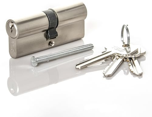 TSS Satin Chrome Euro Cylinder Lock, Euro Door Barrel Lock Supplied with 3 Keys. Increased Security with Anti-Drill & Anti-Pick Protection. Suitable for All Door Types (45mm x 55mm (100mm Total))