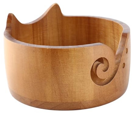 Wooden Yarn Bowl, Yarn Bowls for Crocheting Knitting Yarn Bowl with Holes Storage Knitting Accessories for Crocheting and Knitting (18 * 18 * 10cm)