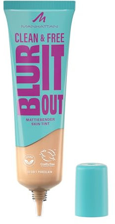 Manhattan Clean & Free Blur It Out Skin Tint, leichtes, hautberuhigendes Make-up mit Blur-Effekt für ein mattiertes Finish, 30 ml, 030 Soft Porcelain