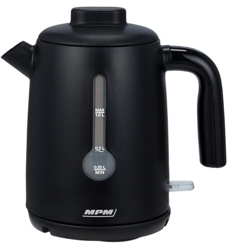 MPM Wasserkocher MCZ-127/C - Wasserkocher mit Kalkfilter 2200 W - Ideal für Haus - Teekocher 1 Liter mit Drehbarem Sockel - Schwarz
