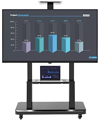 Floorstanding Tv Stand for 40-75 Inch LCD LED TVs, Black Modern Mobile Rolling TV Cart with Locking Wheels for Entertainment Center, Adjustable Height