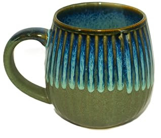 Saumo 480ml Hochwertige Handgefertigte Kaffeetasse aus Porzellan - Kaffee & Tee Tasse in Modern Vintage Design - große Kaffeebecher mit großem Henkel LFGB Zertifiziert Meer