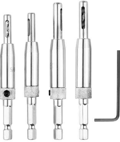 4 Pieces Self Centering Drill Bit, Hinge Guide Trend Countersink Bits Set with Centre Hole Pilot Hex (51/64 7/64 11/64 9/64) for Door Spinner & Hinge, Portable Woodworking Tools