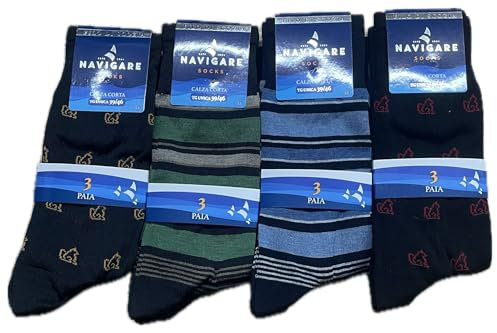 Generico Navigare 12 Paia di Calze Corte da Uomo in Filo di Scozia in Cotone Taglia Unica Confortevoli e Resistenti