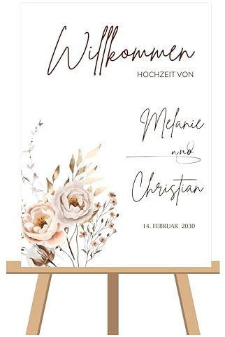 Personalisiertes Willkommensschild zur Hochzeit, 3 Größen wählbar TERRA Design - mit intensivem UV-Druck, Ihren Namen, Datum und Text, 3mm Dick Acryl Weiss