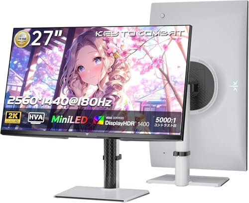 KTC Monitor Mini LED | 27 Pollici | 2K@180Hz QHD 2560x1440P | VESA Display HDR1400 | 1ms | Adaptive Sync | 148% sRGB | HDMIx2, DPx1 | Supporto per montaggio verticale e a parete | Bianco M27T6