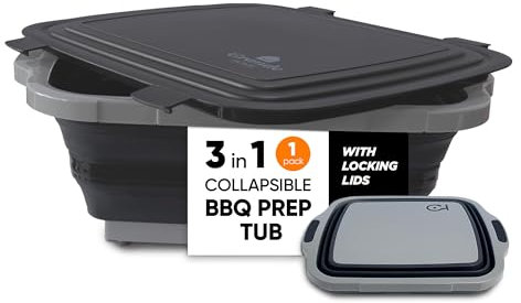 Collapsible BBQ Prep Tub with Lid and Cutting Board, XL Griling Container