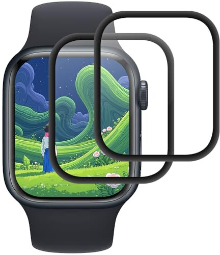 Beukei Pellicola Protettiva per Apple Watch Series 7/8/9 45mm, 2 pezzi vetri [copertura totale curva 3D] [Anti-Graffio] [Senza Bolle][Durezza 9H ] Miglior Pellicola