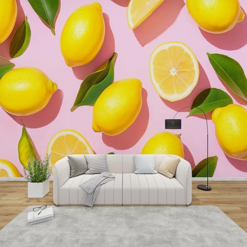 PaxGloz Fototapete Zitrusfrüchte Rosa Tapete Sommerliche Zitronen Tapeten Vliestapete Modern Wandtapete Wohnzimmer Schlafzimmer Kinderzimmer Wanddeko Motivtapeten 350 x 256 cm (B x H)