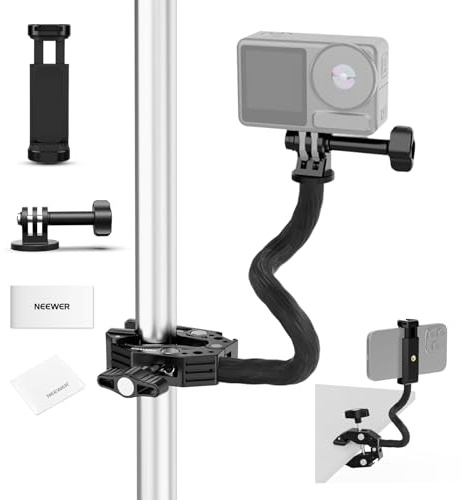 NEEWER GP-26 Action Camera Adapter Mount Set mit Super Clamp, weicher Schlauch, Handy Halterung, Reinigungstuch, kompatibel mit GoPro Insta360 DJI iPhone Android für Videoaufnahmen