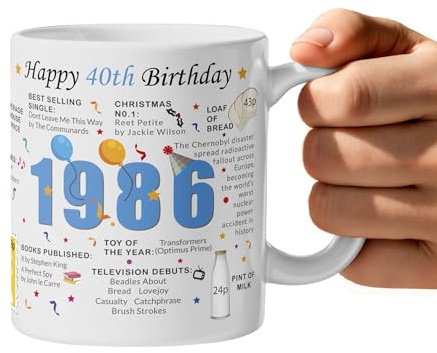 Print A Sock 40th Birthday Mug (2026) - Born in 1986 Facts - Back in 1986 - Unique Birthday Gift - Keepsake Mug for Him, Her, Friend, Husband, Wife, Brother, Sister (Blue, 40th Birthday)