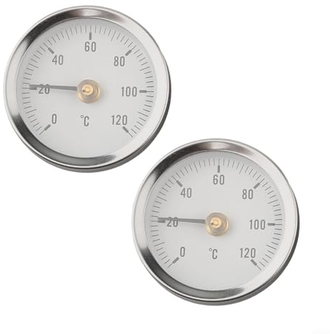 Termometro a tubo in acciaio inox da 63 mm con molla per tubi di riscaldamento, misuratore di temperatura bimetallico 0-120 °C, confezione da 2 per letture accurate in applicazioni di caldaie e