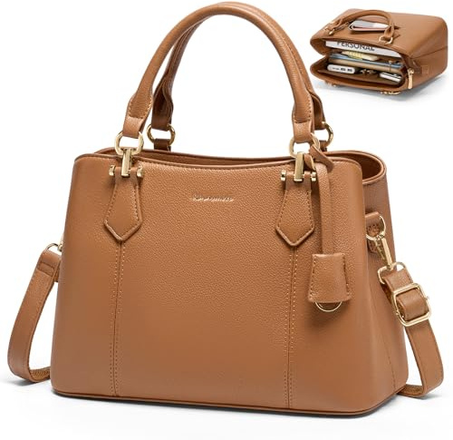 RAINSMORE Handtasche Damen Mittelgroß Umhängetasche Damen PU Leder | Mehrfächer Klein Schultertasche & Henkeltasche Elegante Tote Bag mit Abnehmbarem Gurt für Alltag Reisen Einkauf