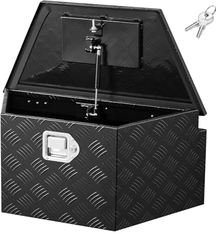 VEVOR Trailer Tongue Box, Heavy Duty Trailer Tongue Tool Box Storage Organizer with Lock & Keys, Utility Tool Chest for Pickup Truck Bed, RV, SUV, Off-Road Vehicle, Aluminum, 26 x 13 x 12, Black