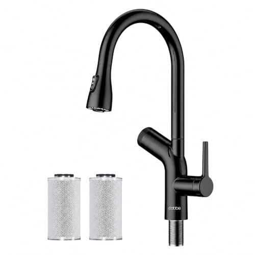 Cobbe Kitchen Tap, Filter Water Kitchen Taps Mixer with Pull Down Sprayer, wivel Single Handle High Arc Stainless Steel Sink Faucet for Remove Lead, Chlorine, Bad Taste, Odor (3 Pack Carbon Filter)