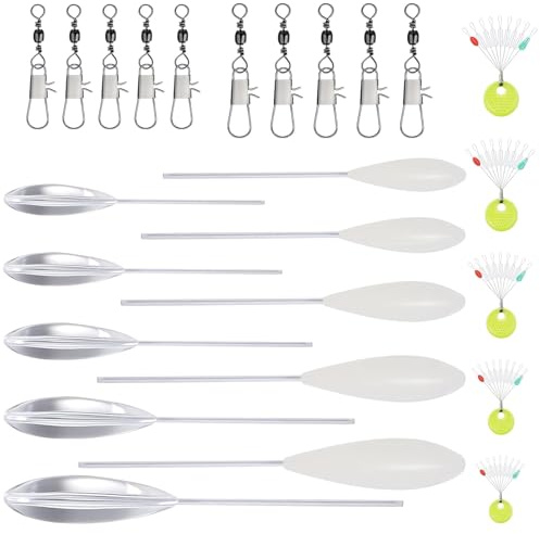 RPHONGHONG 25 Stück Sbirolino Set, Forellen Angelzubehör Set 5 Pcs Sbirolino Schwimmend 5 Pcs Spirolino Sinkend 6g 8g 10g 15g 20g und 10X Dreifachwirbel 5X Schnurstopper Angeln Spirolino Forelle Set