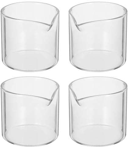 LAPYAPPE Lot de 4 Doseurs à Lait en Verre Transparent 110ml pour Café et Crème, Design Vintage Unique, Matériau Verre Sûr, pour Cafés et Restaurants