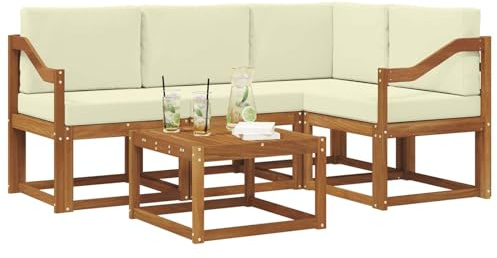 vidaXL Outdoor-Sofagarnitur mit Kissen 5 pcs Natur und Creme, Garten-Sofa-Set, Moderne Outdoormöbel, langlebige Lounge für die Terrasse, Bequeme Sitzgruppe