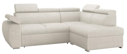 Mirjan24 Ecksofa Boston mit Schlaffunktion und Bettkasten, Eckcouch mit Einstellbare Kopfstützen, Polsterecke, L-Sofa, Verchromte Füße, 2r+R+LXp (Seite: Rechts, Flow 06)