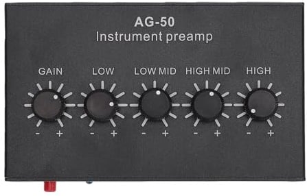 Aramox Amplificateur de Casque Préampli d'instrument en Métal avec égaliseur 4 Bandes Gain de 22 DB Double Sortie Rechargeable pour Les Joueurs de Micro de Guitare Enregistrement en Studio de
