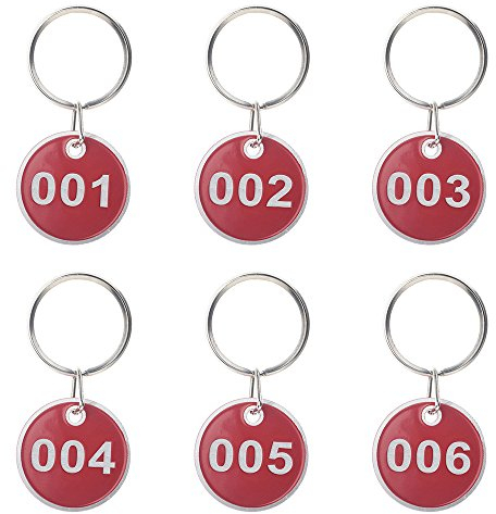 Aspire Metal Rim Key Tag Porte-clés numérotés 30mm, Numéro ID Tags Porte-clés 50 pcs, Rouge 1-50