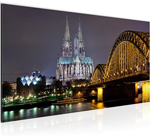 Runa Art Wandbild Köln 1 Teilig 100 x 40 cm Modern Bild auf Vlies Leinwand Stadt Skyline Wohnzimmer Schlafzimmer Braun 605012a