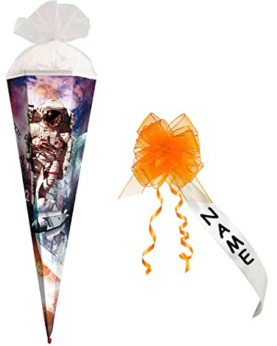 Schultüte - Weltraum Astronaut - Space/Galactica - 35 cm - rund - incl. individueller Schleife - mit Namen - mit Tüllabschluß - Zuckertüte - Roth - mit ..