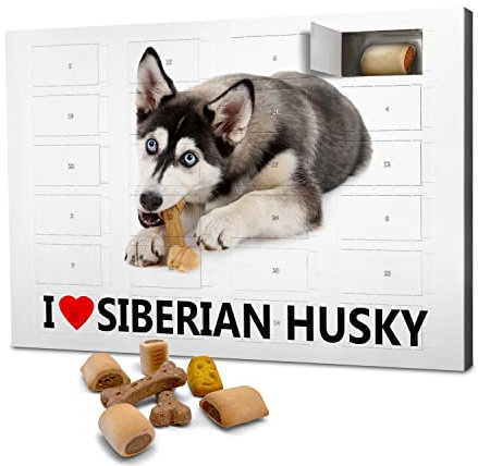 printplanet Hunde-Adventskalender mit Leckerlis - Motiv I Love Siberian Husky - Weihnachtskalender für Hunde - 2025