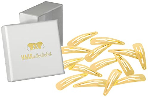 Haarallerliebst Haarspangen normale Länge für Kinder & Damen – 14 Stück in gold glänzend (5 cm) inkl. Aufbewahrungsbox weiss – Ideal für normales Haar