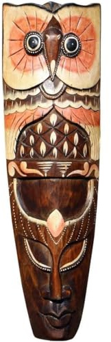 Schöne 50 cm Eule Holz Maske Owl Afrika Wandmaske Handarbeit Bali Maske84