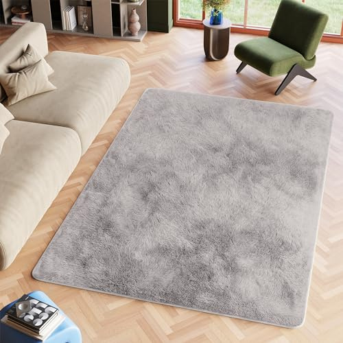TAPISO Silk Teppich Shaggy rutschfest Grau Einfarbig Antirutsch Hochflor Langflor Weich Modern Schlafzimmer Wohnzimmer Bedvorleger ÖKO-TEX 80 x 150 cm