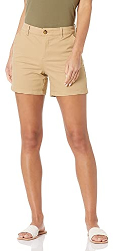 Amazon Essentials Damen Mittelhohe schmal geschnittene Khaki-Shorts mit 13 cm Schrittlänge (erhältlich in gerader und kurviger Passform), Khakibraun, 38