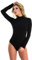 Magi Langarm Damen Stringbody mit Langen Ärmeln Bodysuit mit Halbkragen Basic Body Größen (XXL, Schwarz)