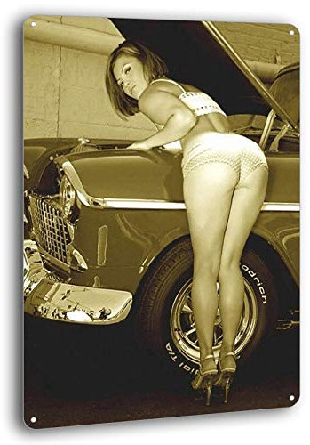 BAYABU Work Heels Pinup Girl Sexy Hot Rod Auto Garage Man Cave Decor Metall Blechschild Funny Poster Bar Wall Decor 20,3 x 30,5 cm