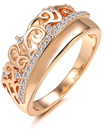 Luxus 585 Rose Gold Ethnische Braut Ehering Natürlicher Zirkon Weben Gemusterter Königin Krone Ring für Frauen Vintage Schmuck