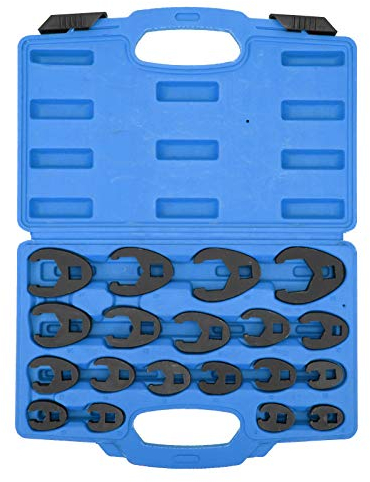 Wakects Crows Foot Spanner Set, Chrome-Molybdenum Steel Crow's Foot Wrench Metric Set Flare Nut Blue with Open End Wrenches for Service for Vehicles
