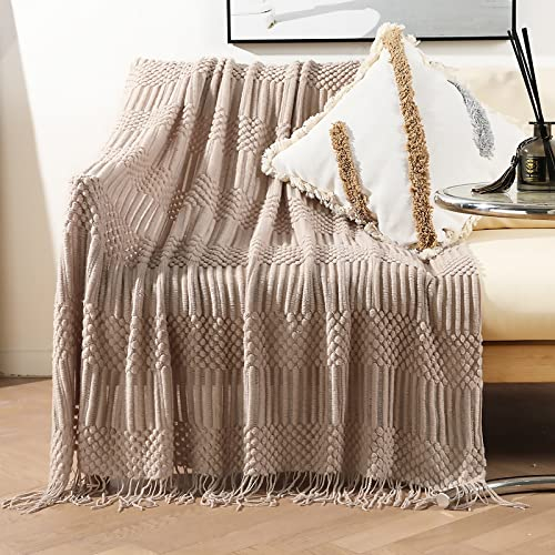 LumiSyne Gestrickte Decke Mit Quaste Einfarbig Blasenmuster Kuscheldecke Strickdecke Tagesdecke Überwurf Couchdecke Dekorative Decke Für Sofa Bett 170x130cm