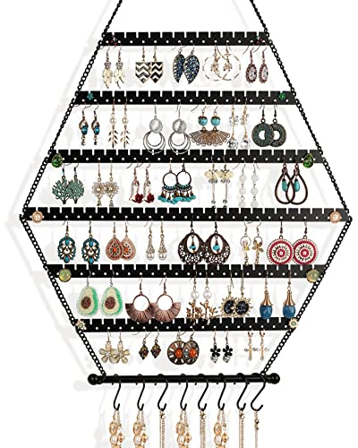 handrong Hexagon Metal Hanging Earring Organizer,Hold 120 Pairs of Earrings