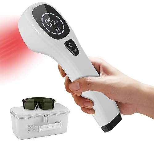 iKeener Rotlicht Therapie Gerät,FDA Zugelassen Handgerät Kalte Laser Therapie SchmerzLinderungs,Niedrige Niveau Infrarotlicht für Knie,Gesicht,Körper,Muskeln,Schulter,Rücken(2x808nm,12×650nm)(Weiß)