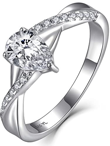 YL Verlobungsring 925 Sterling Silber Schliff 5A Tropfenschliff Zirkonia Unendlichkeit Ring Solitaire Band Schmuck Geschenk für Damen(Größe 54)