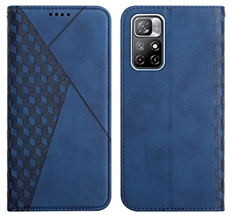 KOUYI Kompatible mit Xiaomi Redmi Note 11 Hülle, Retro Premium PU Leder Weich TPU Klapphülle Kartenfächer Magnetic Standfunktion Flip Wallet Shockproof Handyhülle (Blau)